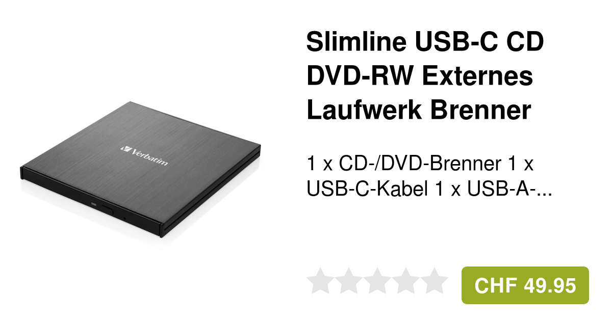 Verbatim - Slimline USB-C CD DVD-RW Laufwerk Brenner