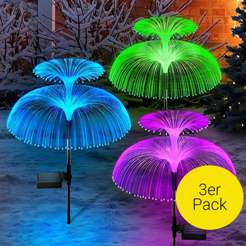 3er Set) LED Solar Glasfaser Qualle Garten Party