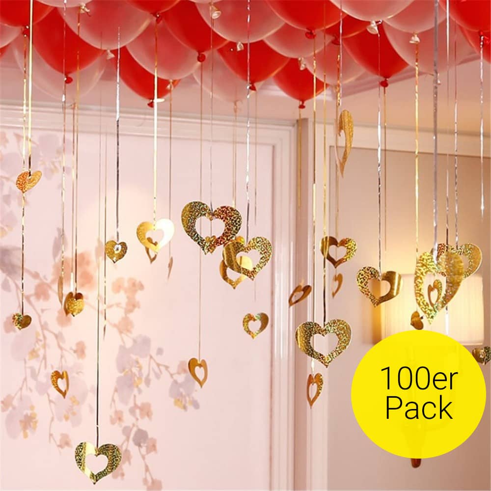 Amscan Ballon-Anhänger Set – Rote Herzen Aus Folie, Mit Gewichtsboxen, Für Heliumballons, Ca. 1 M Schnur