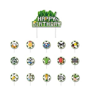 SUNBEAUTY 120 Stück Fussball Geburtstag Deko Set, Happy Birthday Banner, Tortendeko Pappbecher, Pappteller, Strohhalme, Tischdecke, Ballon Girlande