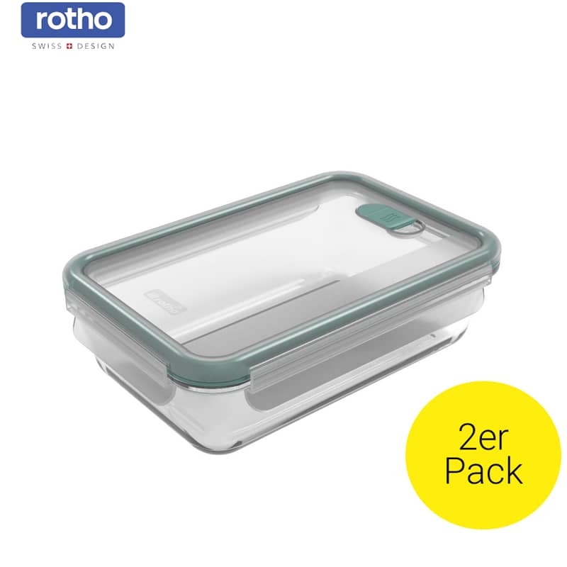 Rotho (2er Set) 1.1L Glas Kühlschrankdose mit Deckel