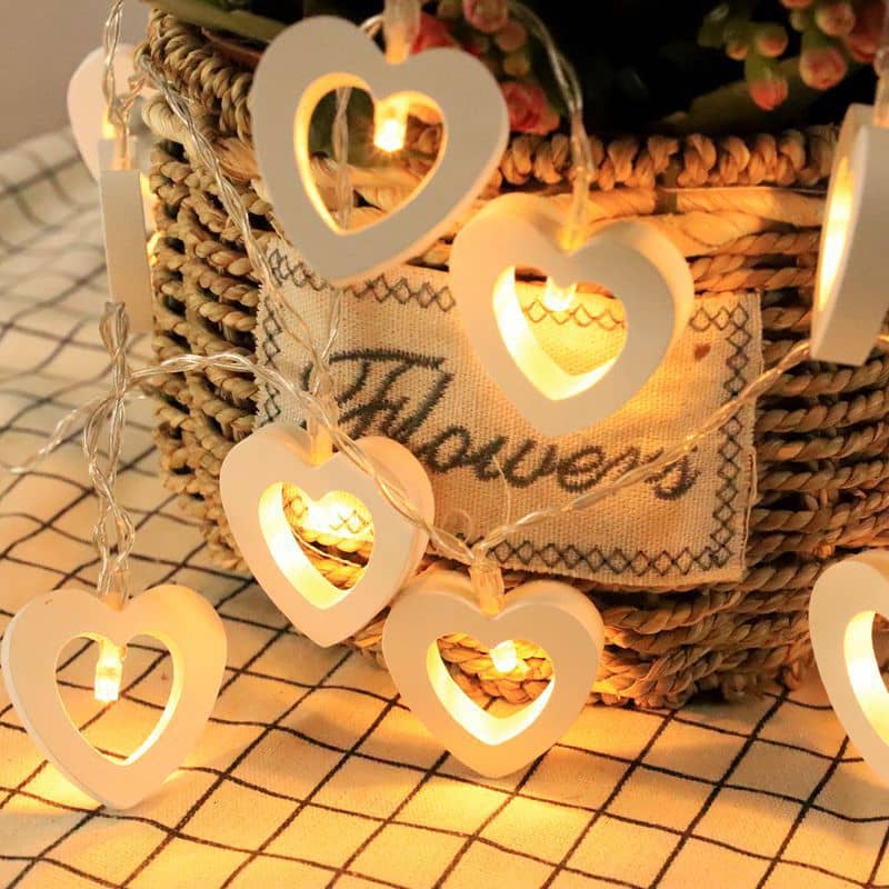 1.2m) LED Holz Deko Lichterkette Herz Warmweiss