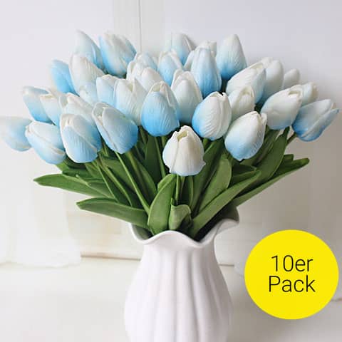 10er Set 35cm Deko Tulpen Kunstblumen Strauss Blau