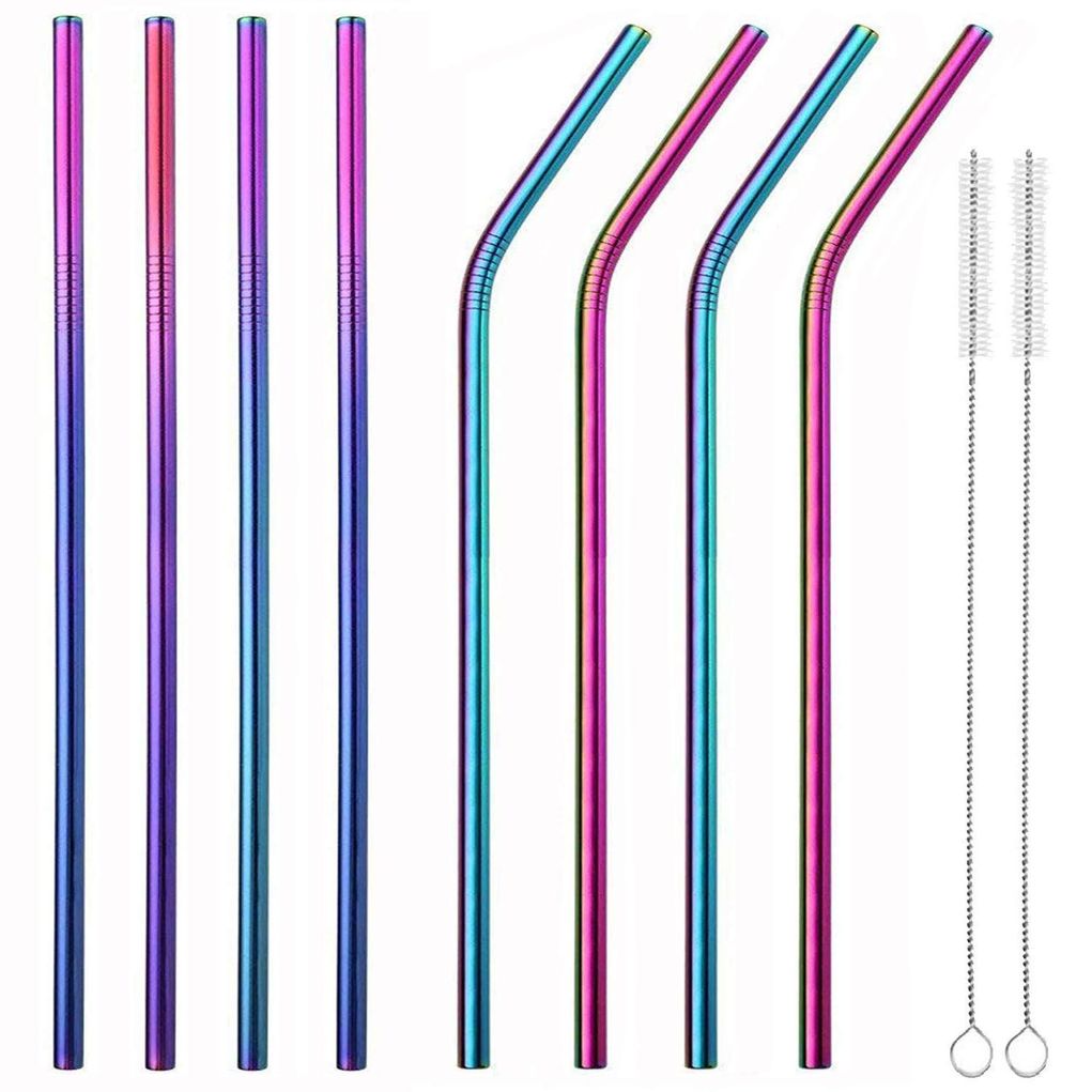 4x Edelstahl Strohalme inkl wiederverwendbar Trinkhalme NEU Reinigungsbürste