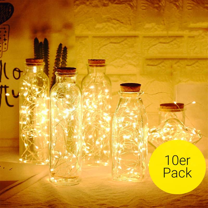 10er Set Flaschenlicht 20-LED´s Korken Look 2m Warmweiss