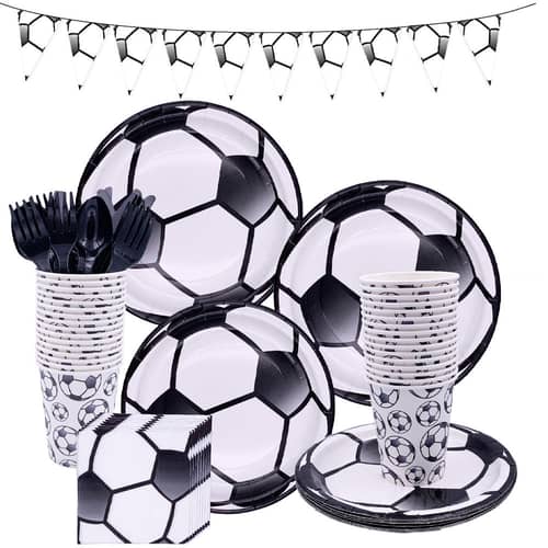 Mauder 36-tlg. Fußball-Party-Set – Mit Tellern, Bechern, Servietten & Konfetti Für Kindergeburtstage (Motto: Fritz Flanke)