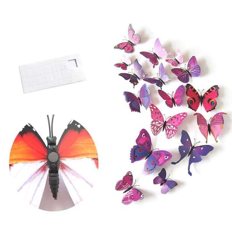 3-er Set pink Deko-Schmetterlinge, rot grün blau aus Kunststoff gelb 