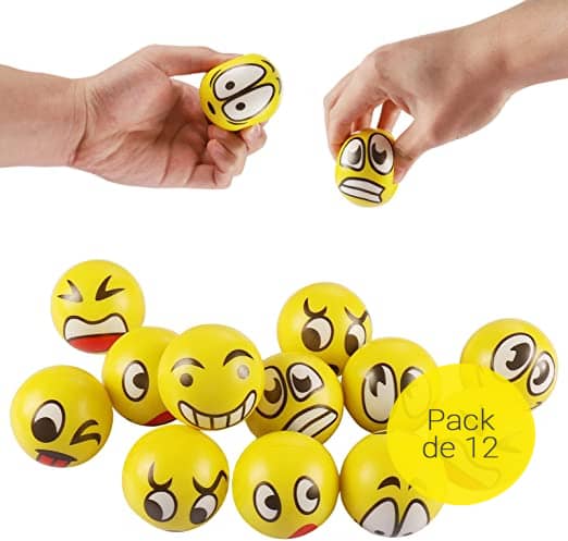 Lot De 12 Balles Anti-Stress Émoji – Visages Drôles, Diam. 5 Cm, Polyuréthane – Jouet Fidget Pour Enfants & Adultes