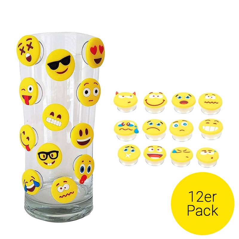 12er Set) Emoji Glas Markierer Marker Saugnapf