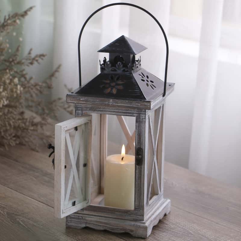 12x27cm) Holz Kerzen Laterne Windlicht Accessoire
