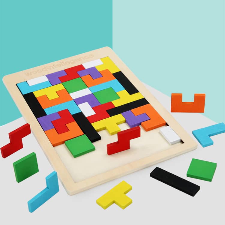 Rmeet Holz-Puzzle – 40-teiliges Tangram & Tetris Aus Holz, Gehirntraining Für Kinder & Erwachsene