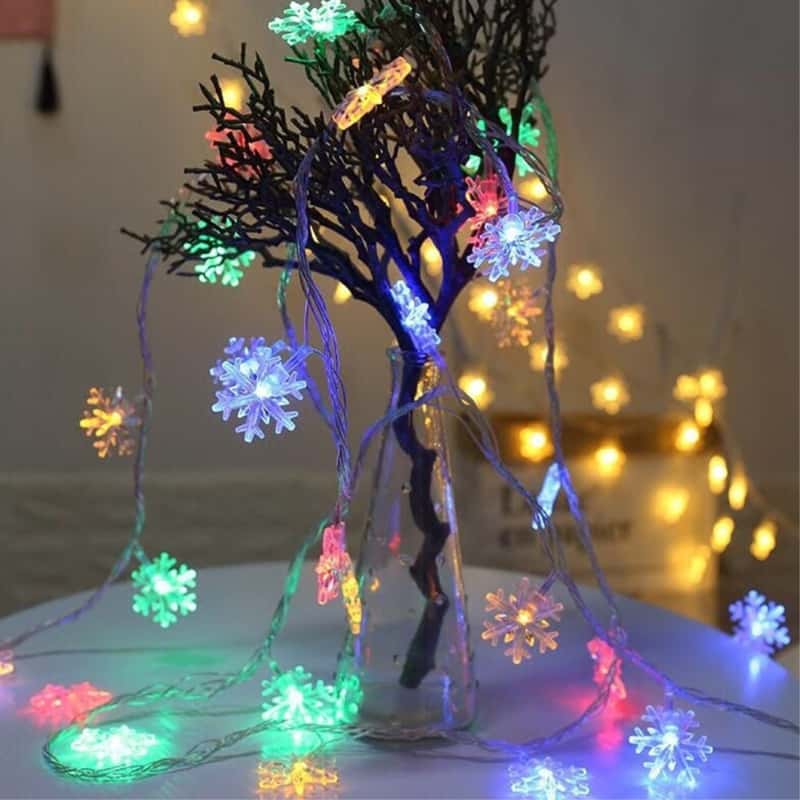 20er LED Weihnachts Lichterkette Schneeflocken Bunt