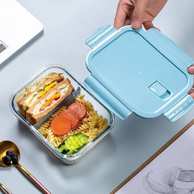 Glas Frischhalte Dose Auslaufsichere Lunch Box Blau