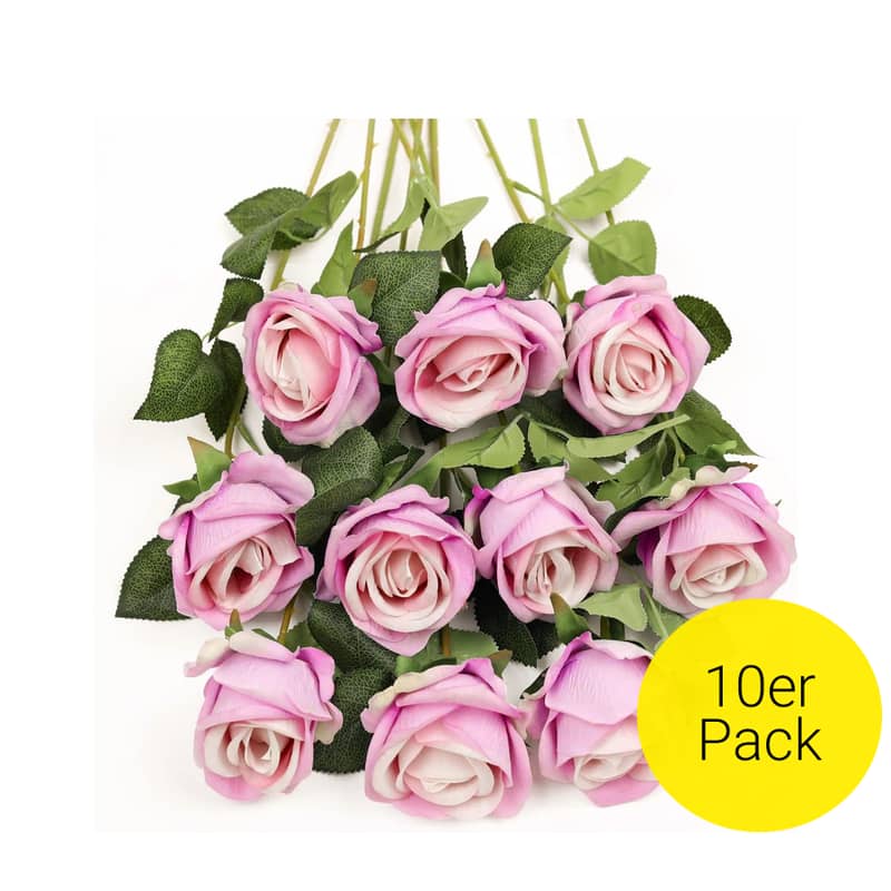 10er Set) Deko Rosen Kunstblumen Accessoire Rosa