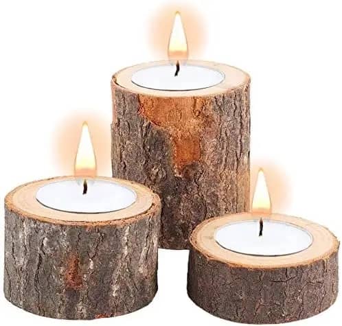Holz Deko Teelicht Halter Baumstamm Kerzen Halter