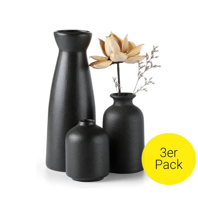 3er Set Keramik Home Dekoration Blumen Vase Schwarz