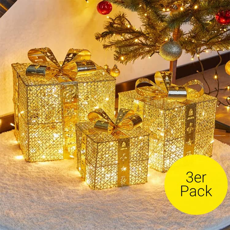 3er Set) LED Geschenke Weihnachts Home Deko Gold