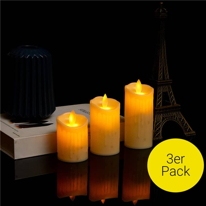 3er Set) LED Kerze Deko Stimmungsleuchte Warmweiss