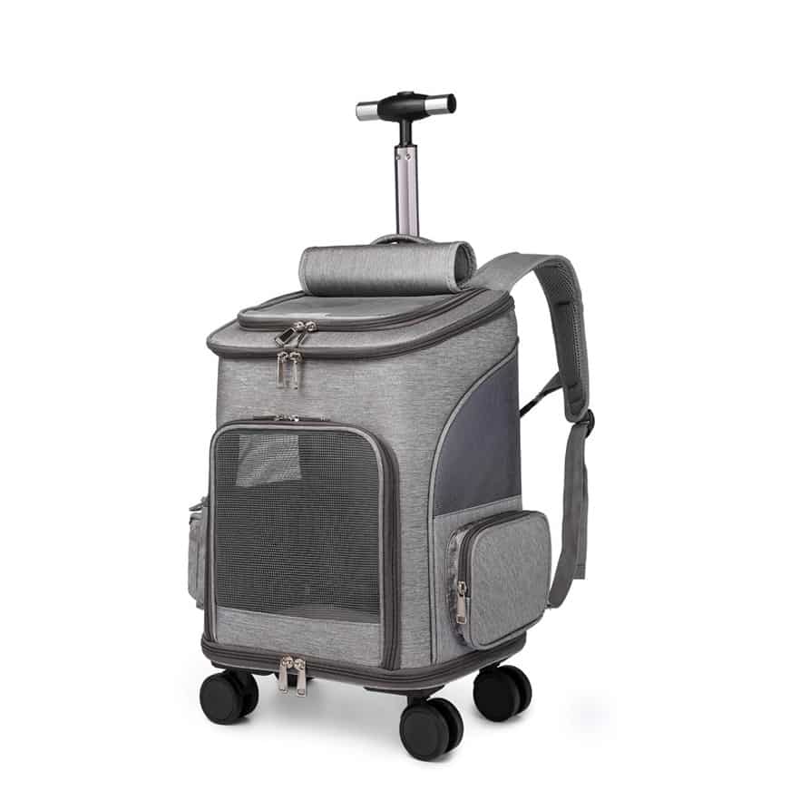 (32x49x26cm) Sac à dos de transport pour animaux de compagnie avec  roulettes pour chiens chats Gris