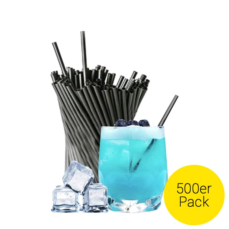 500er Set 21cm Kunststoff Strohhalm Einweg Schwarz