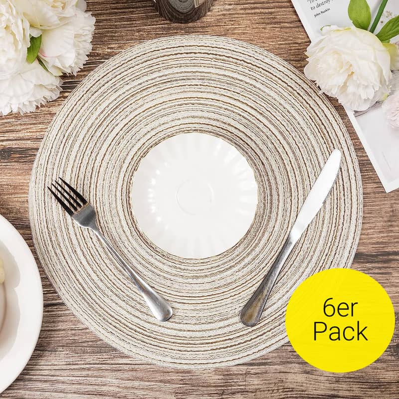 6er Set) Ø38cm Baumwoll Untersetzer Tischsets Beige