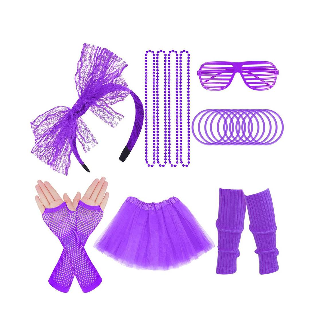 Neon Beinwärmer & Netzhandschuhe Set – 80er/90er Jahre Kostümzubehör Für Retro-Party, Karneval, Fasching