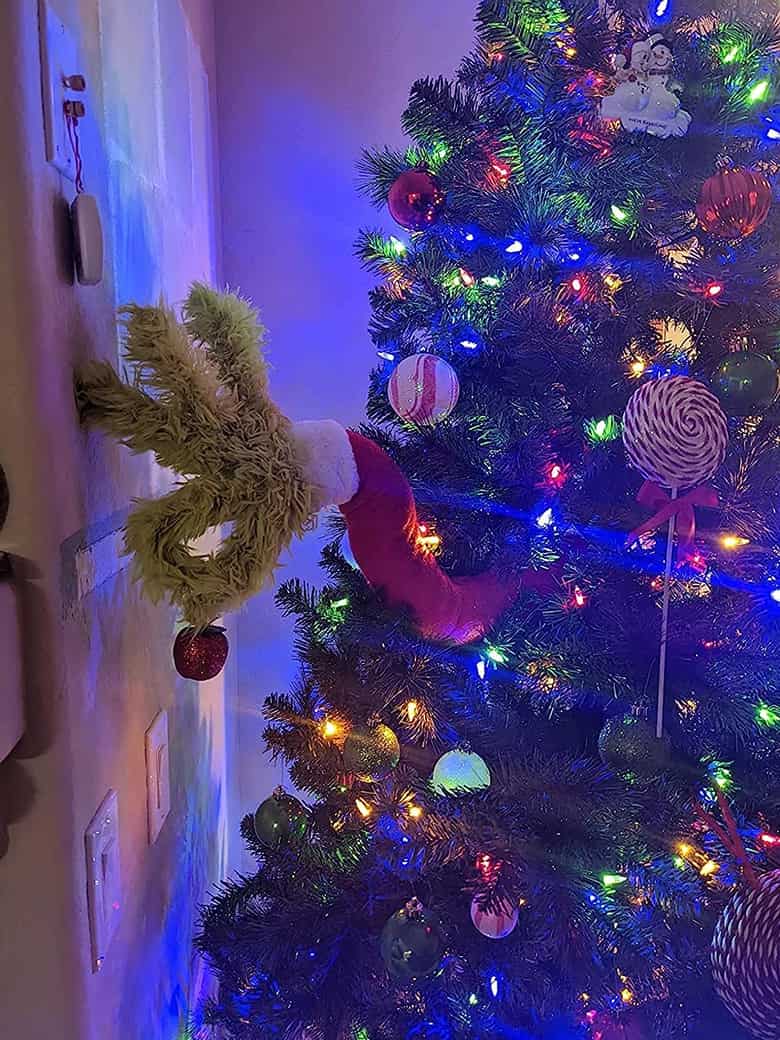 Décorations Noël Grinch - Bras Et Tête En Peluche Pour Arbre (vert, Rouge, Blanc) - Set Déco Humour Pour Sapin