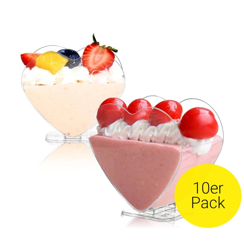 10er Set) 7x8cm Einweg Mini Dessert Herz Becher