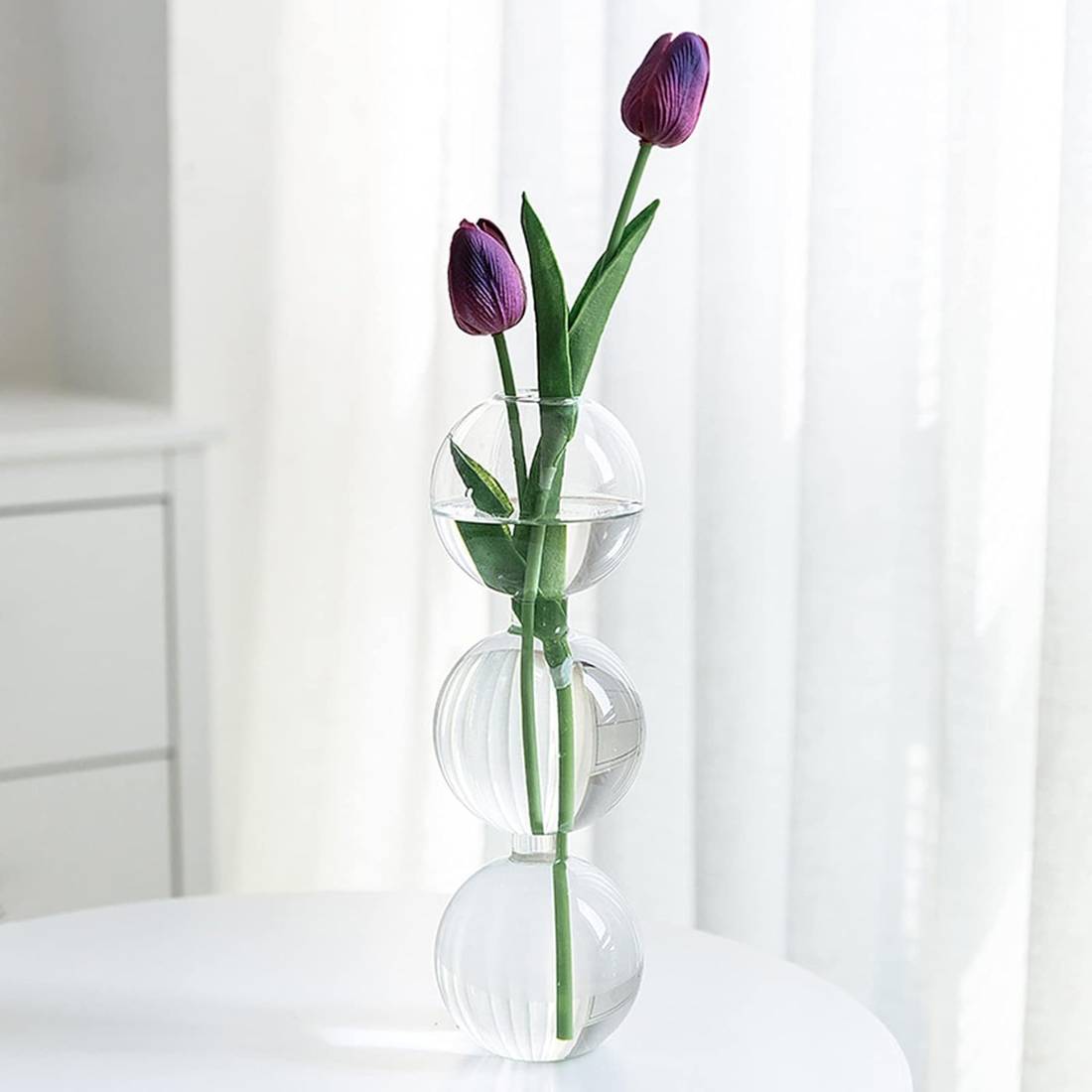 Dalia Blumenvase Aus Kristallglas | 23 Cm Hoch, Rund | Handgefertigt In Der EU, Mit Dahlien-Gravur