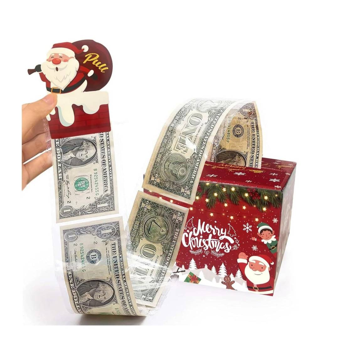 Weihnachtsgeld Rolle Geschenkbox, Weihnachtsgeld Halter Mit Zugkarte & 30 Transparente Geldbeutel, Party Überraschung Pull Cash Box, Weihnachten Bargeld Aufbewahrungsbox Für , Mädchen, Teenager