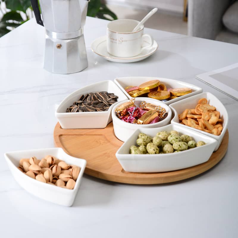 Set 3 Bols Sauce Plateau Bambou Céramique Apéritif Tapas Set De 3 Bols à Sauce Avec Plateau Bambou - Céramique Qualité - Lave-vaisselle - Apéritif, Dessert Set Apéritif Plateau Bambou