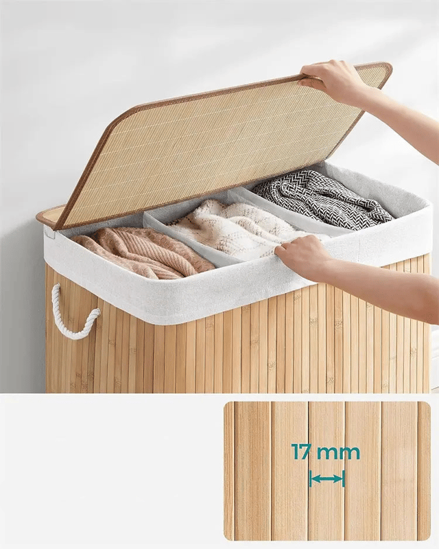 61x61cm) 3-fach Bambus Wschekorb Badezimmer Deko