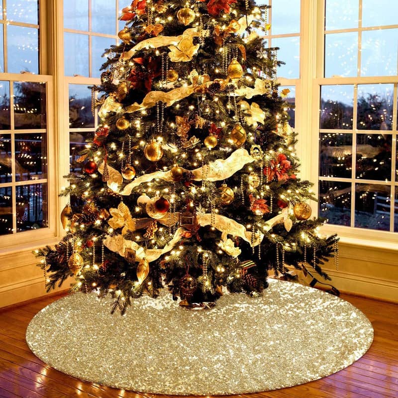 Ø90cm Christmas Weihnachtsbaum Decke Unterlage Gold