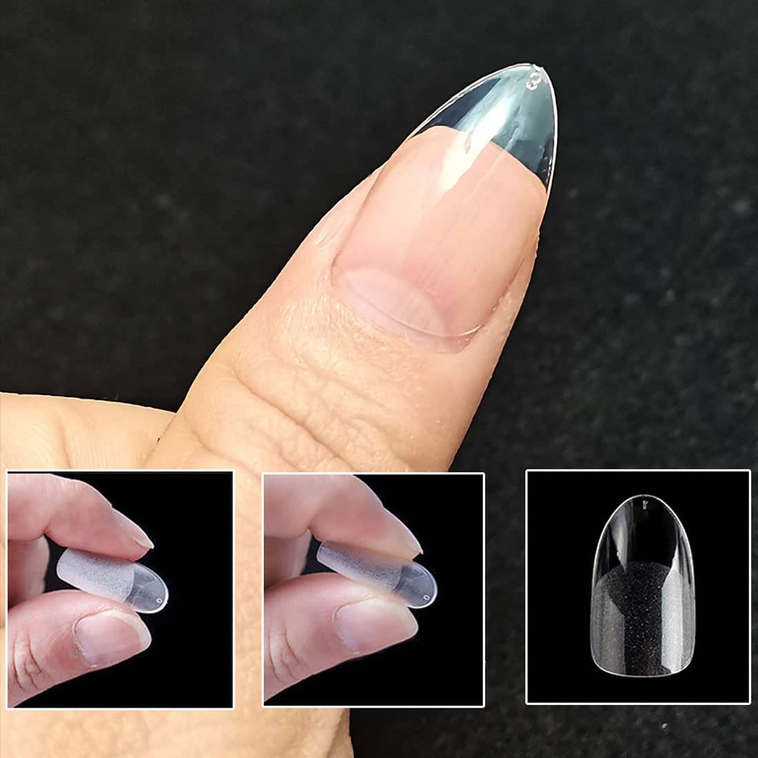 ASENTER 600 Stück Kurze Mandel-Nagelspitzen - Mittlere Größe, Klar, Mit Aufbewahrungsbox