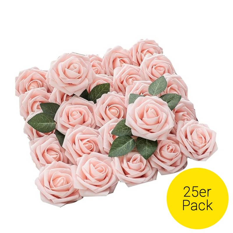 25er Set) Romantische Schaumstoff Deko Rosen Rosa