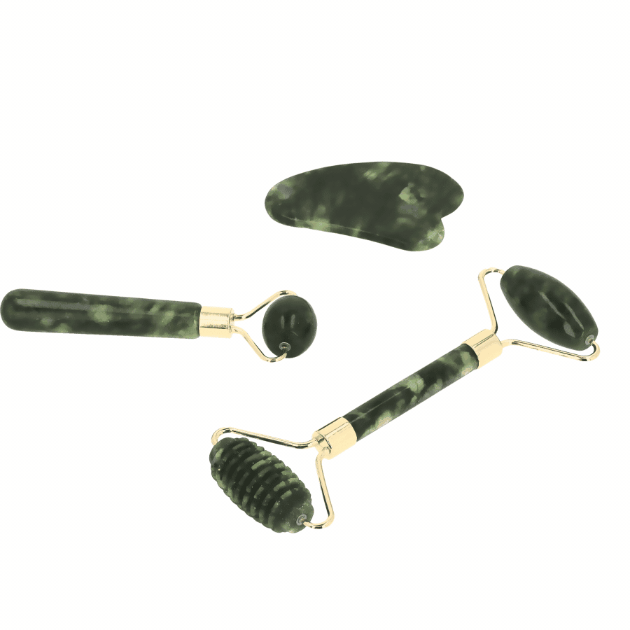 Set Mit 3 Mikrofaser-Turbanen & Jade-Gua-Sha-Roller – Für Schnelltrocknendes Haar & Entspannte Gesichtsmassage