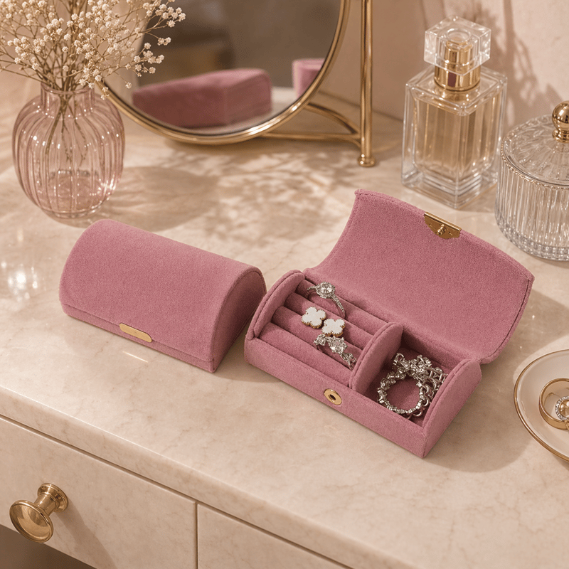 10x5cm Samt Ringschatulle Schmuck Box für Ringe Rosa