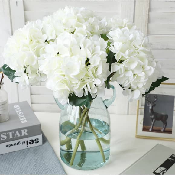 2er Set) 47cm Deko Kunstblumen Hydrangea Weiss