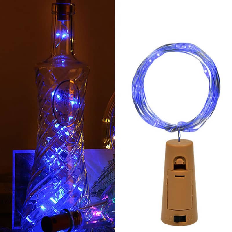 2m) 20-LED's Flaschenlicht im Korken Look Blau
