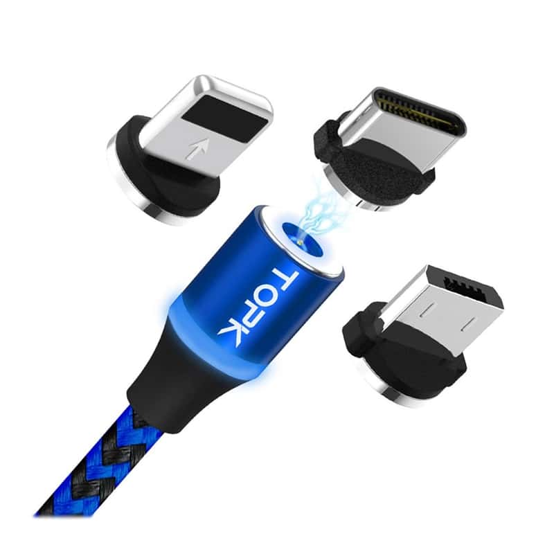 Magnet Dual Color Ladekabel Lightning Micro USB USB-C Blau