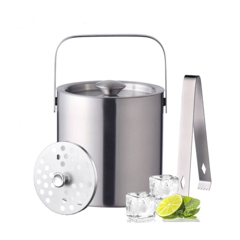 3-tlg. Set) 1.3L Edelstahl Eiswürfel Kübel mit Deckel