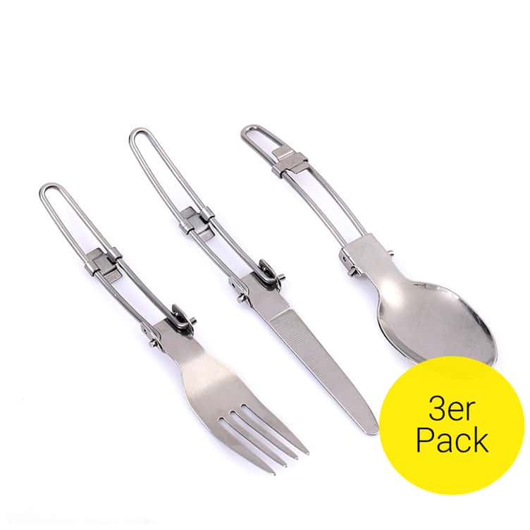 3 tlg ESSBESTECK  CAMPINGBESTECK Oliv MESSER GABEL LÖFFEL  Faltbar Tasche 