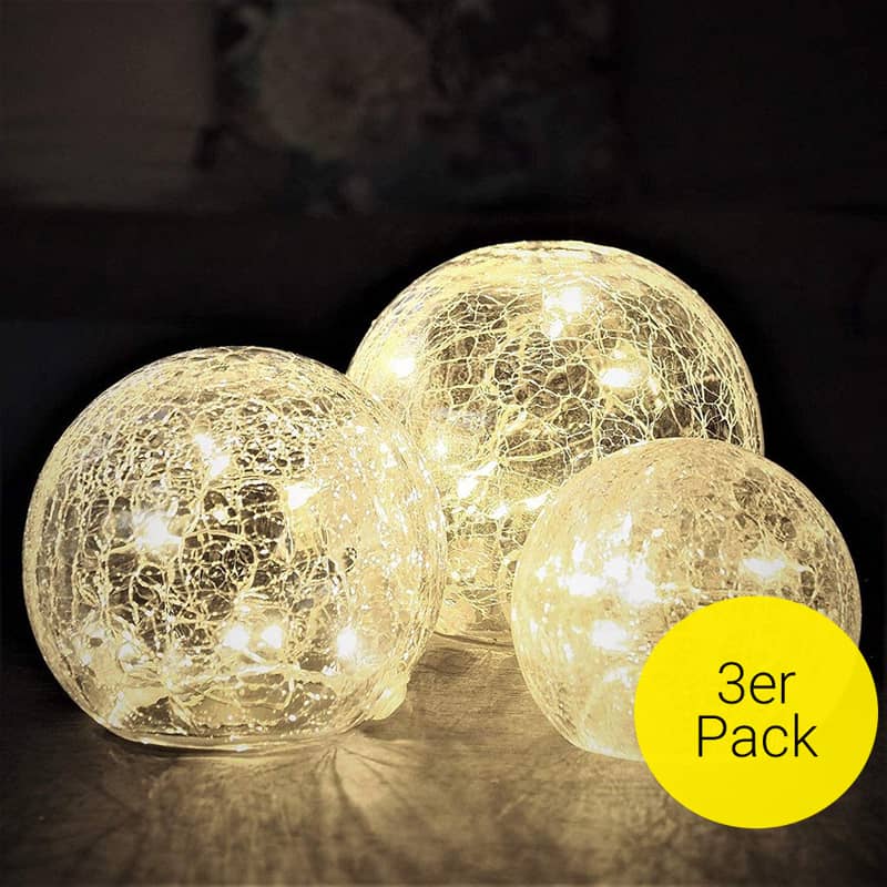 3er Set) Glas LED Lichter Kugeln Deko Lampen