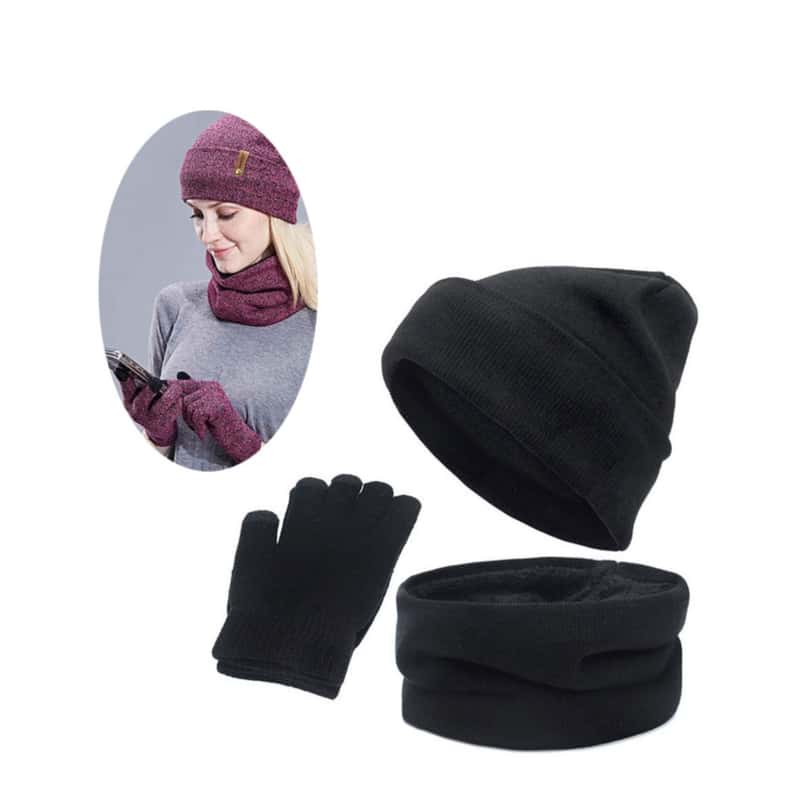 schwarz Wintermütze Polar- Fleece- Sets für den Winter Handschuhe und Schal 