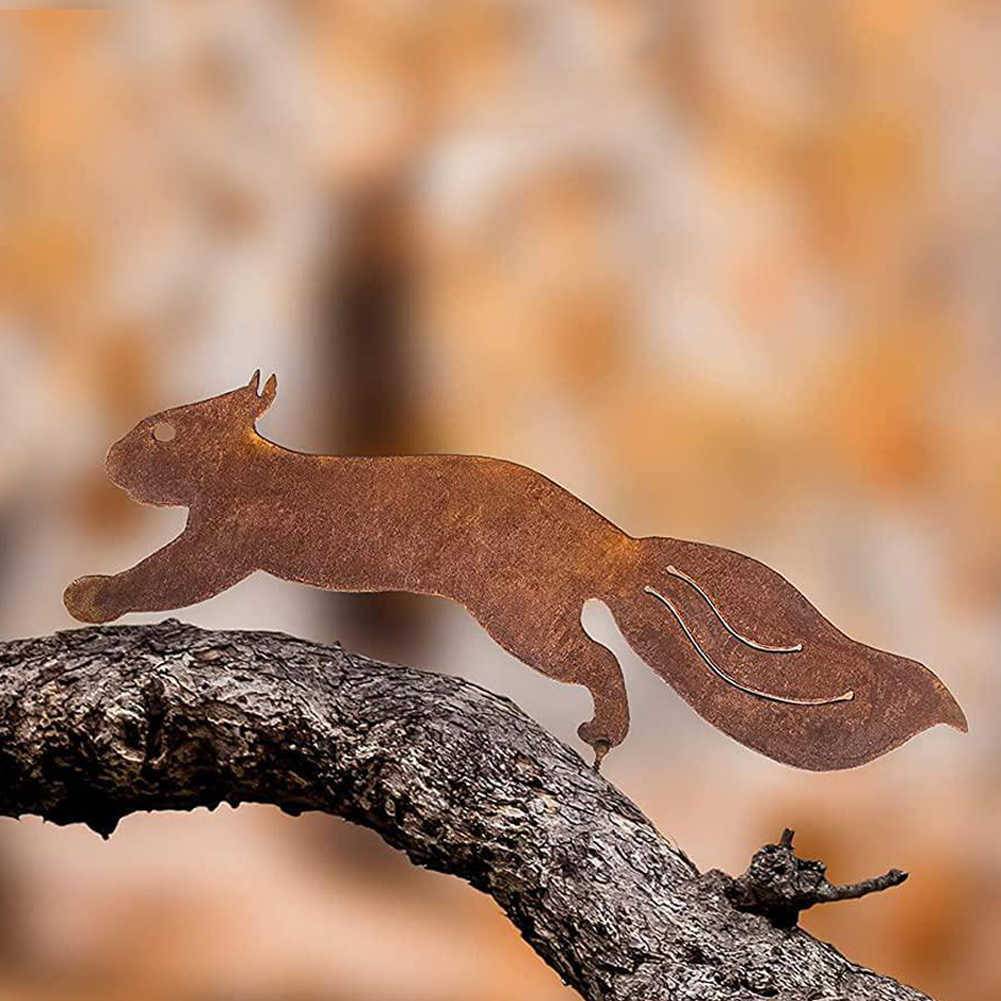 2 Metall-Eichhörnchen Silhouetten – Garten-Deko Aus Eisen, Rostig, 30x10 Cm, Mit Schrauben Zum Befestigen