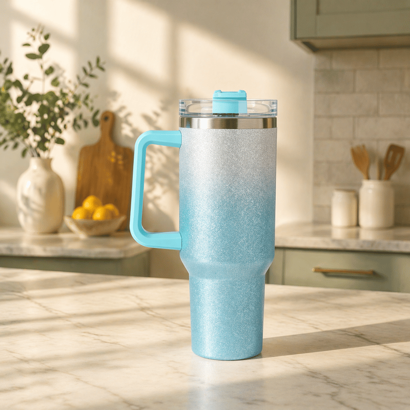 1.2L Edelstahl Thermo Kaffee Becher Glitzer Türkis