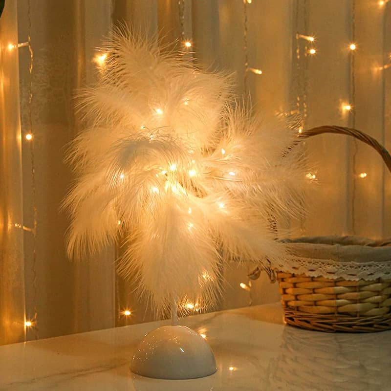 35cm) LED Deko Licht Party Lampe Feder Baum Weiss