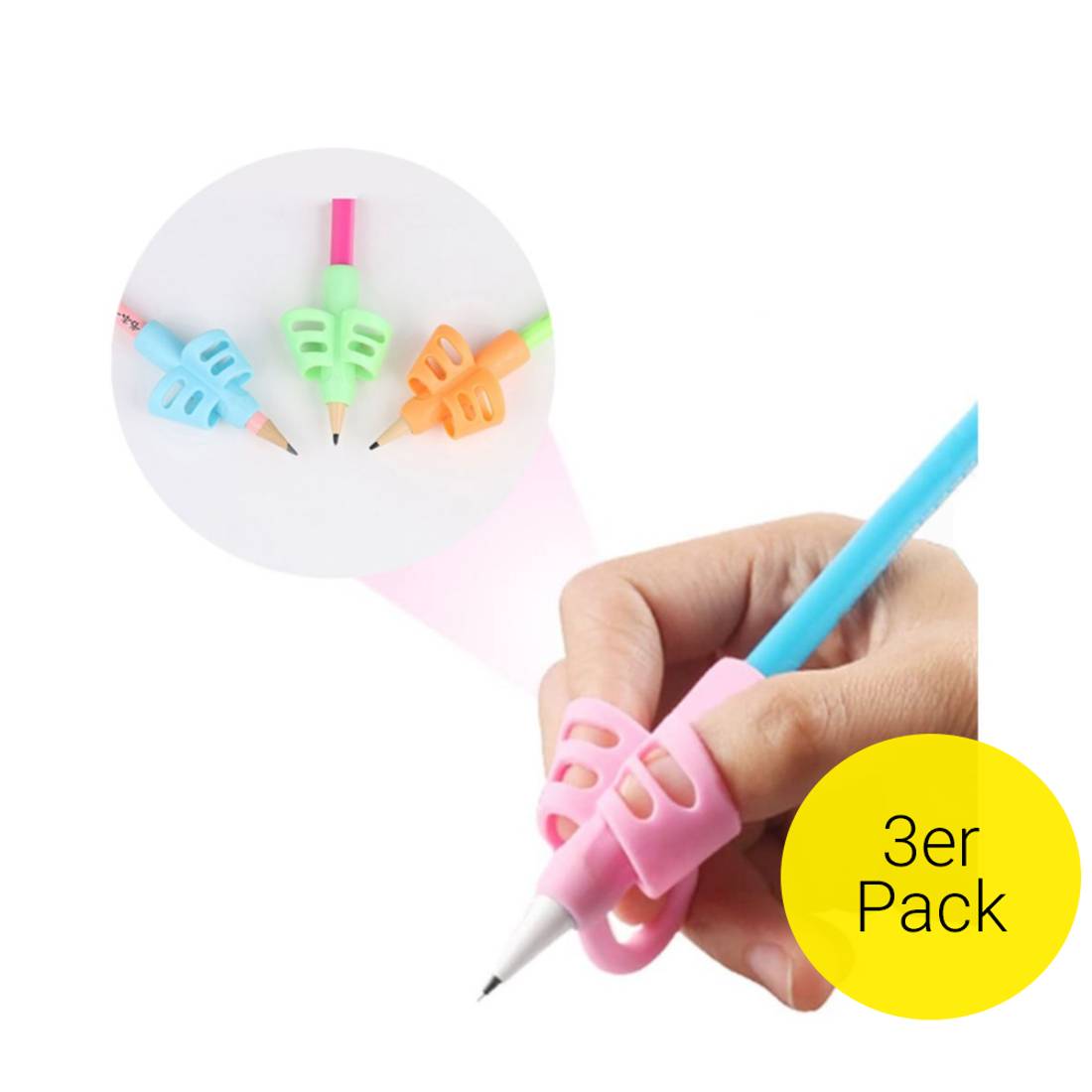 6er Set Ergonomische Silikon-Bleistiftgriffe – 3-in-1 Als Kappe, Verlängerung & Griff, Weich, Rutschfest, Für Dicke/dünne Stifte, Kinder & Erwachsene