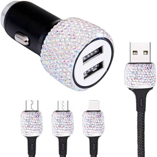 (1.2m) 3in1 Glitzer USB Ladekabel Nylon Lightning / Micro USB / USB C Kabel + Dual KFZ Ladegerät - Rainbow - Bild 7