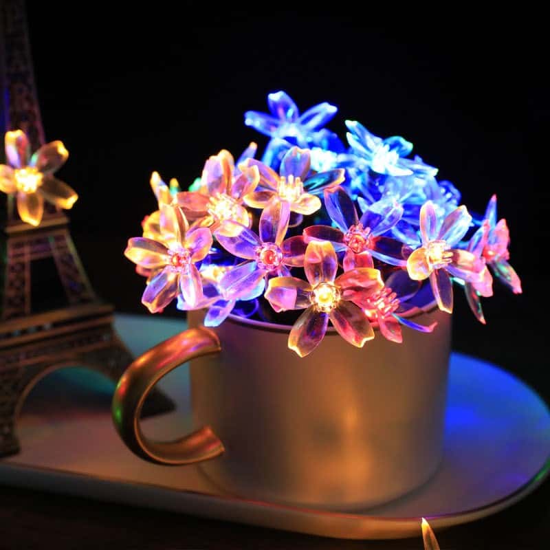7m LED Solar Lichterkette Blumen Design Warmweiss